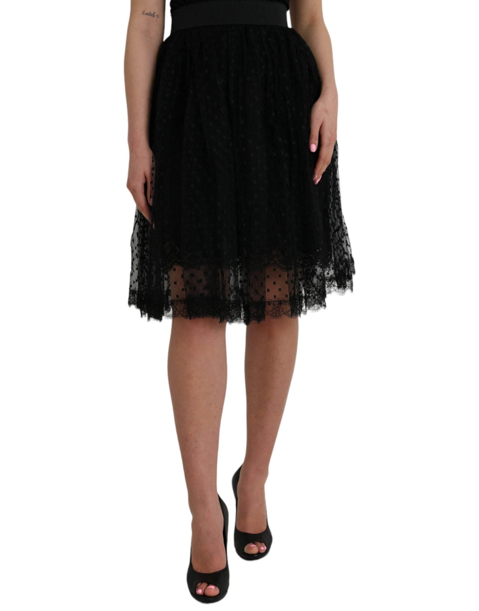 Dolce & Gabbana Black Nylon Lace Trim High Waist A-line Skirt - Hilstor