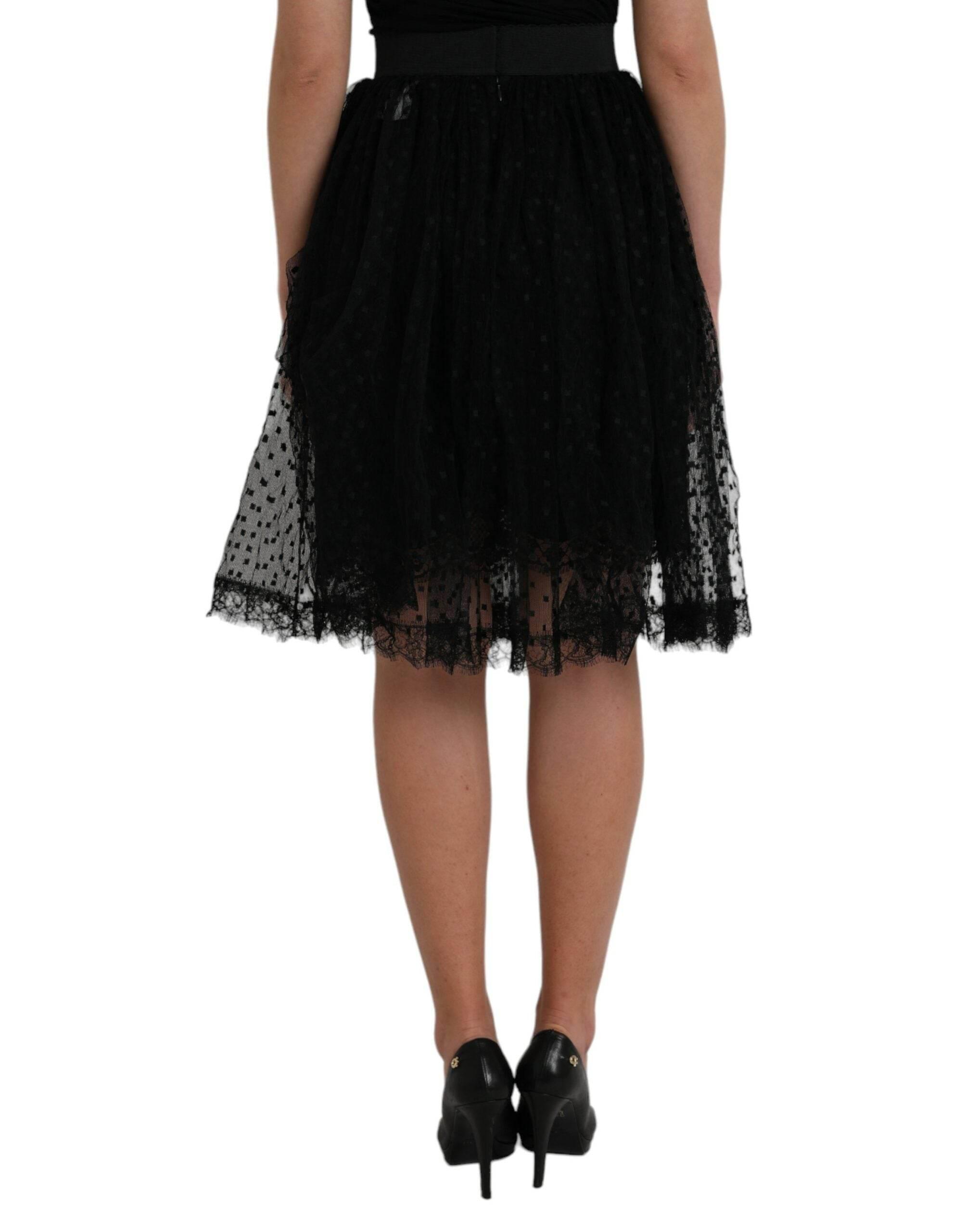 Dolce & Gabbana Black Nylon Lace Trim High Waist A-line Skirt - Hilstor