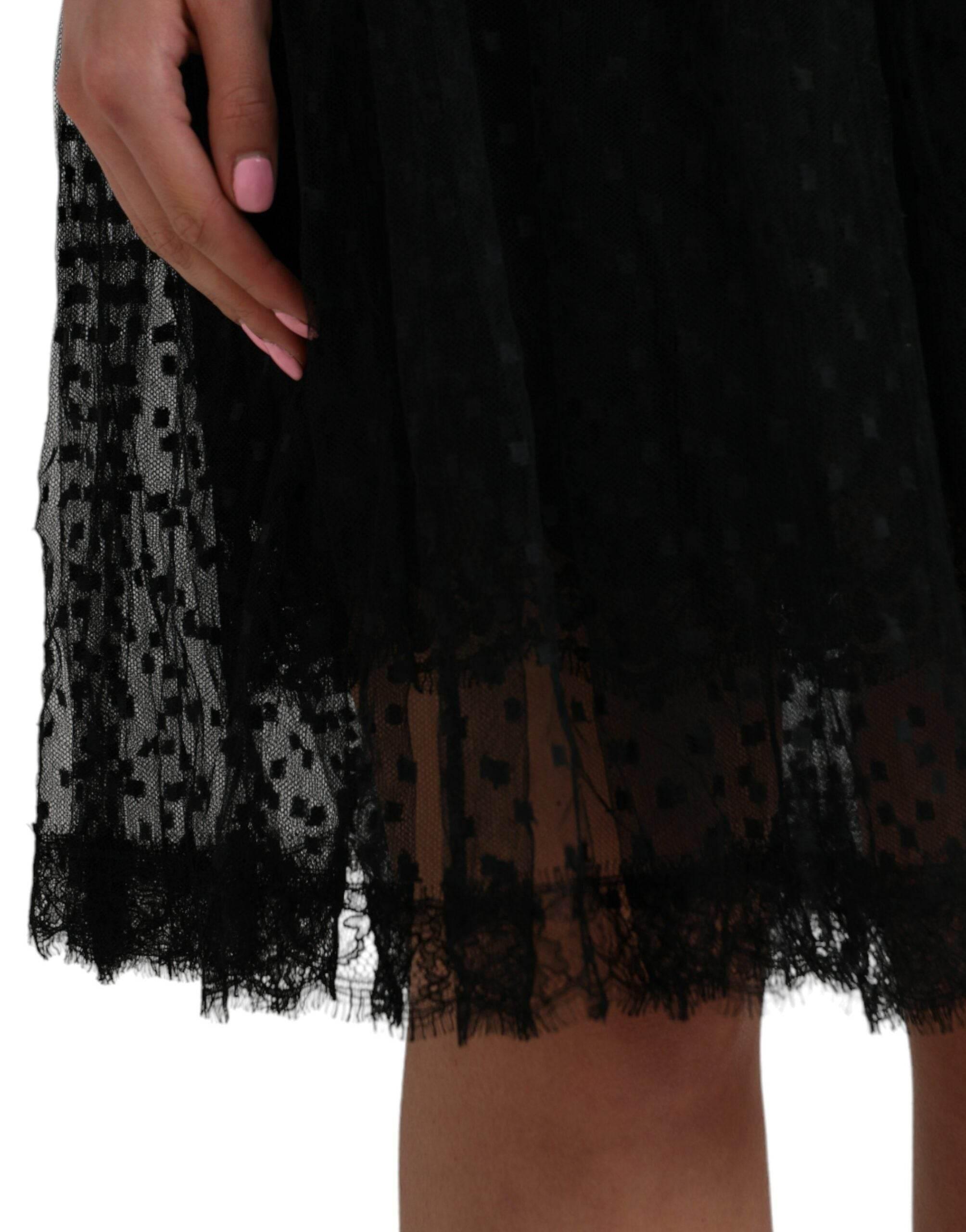 Dolce & Gabbana Black Nylon Lace Trim High Waist A-line Skirt - Hilstor