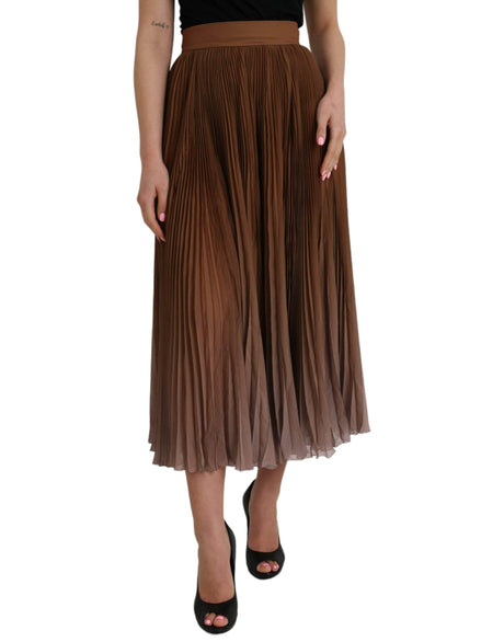 Dolce & Gabbana Brown Polyester Pleated High Waist Midi Skirt - Hilstor