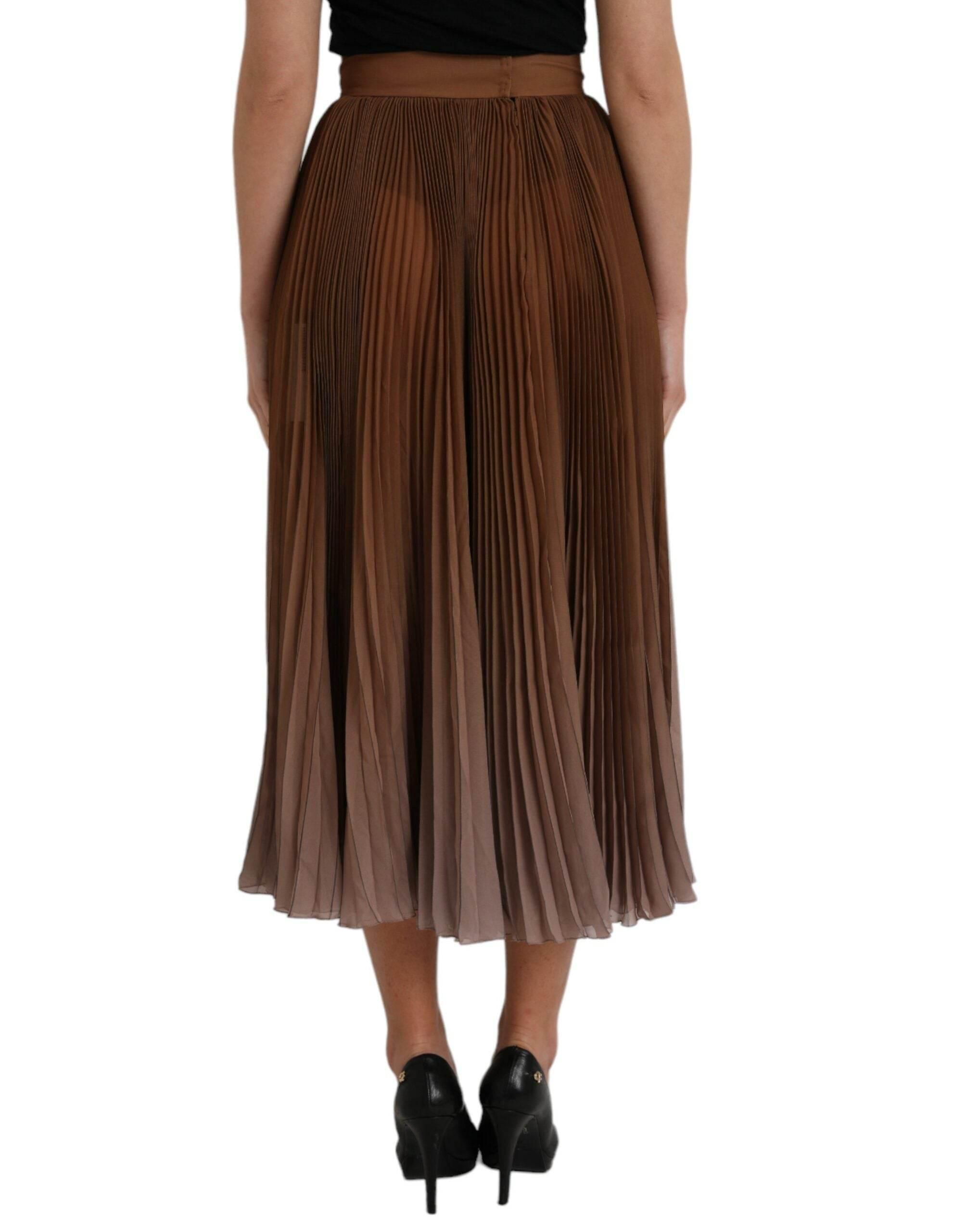 Dolce & Gabbana Brown Polyester Pleated High Waist Midi Skirt - Hilstor