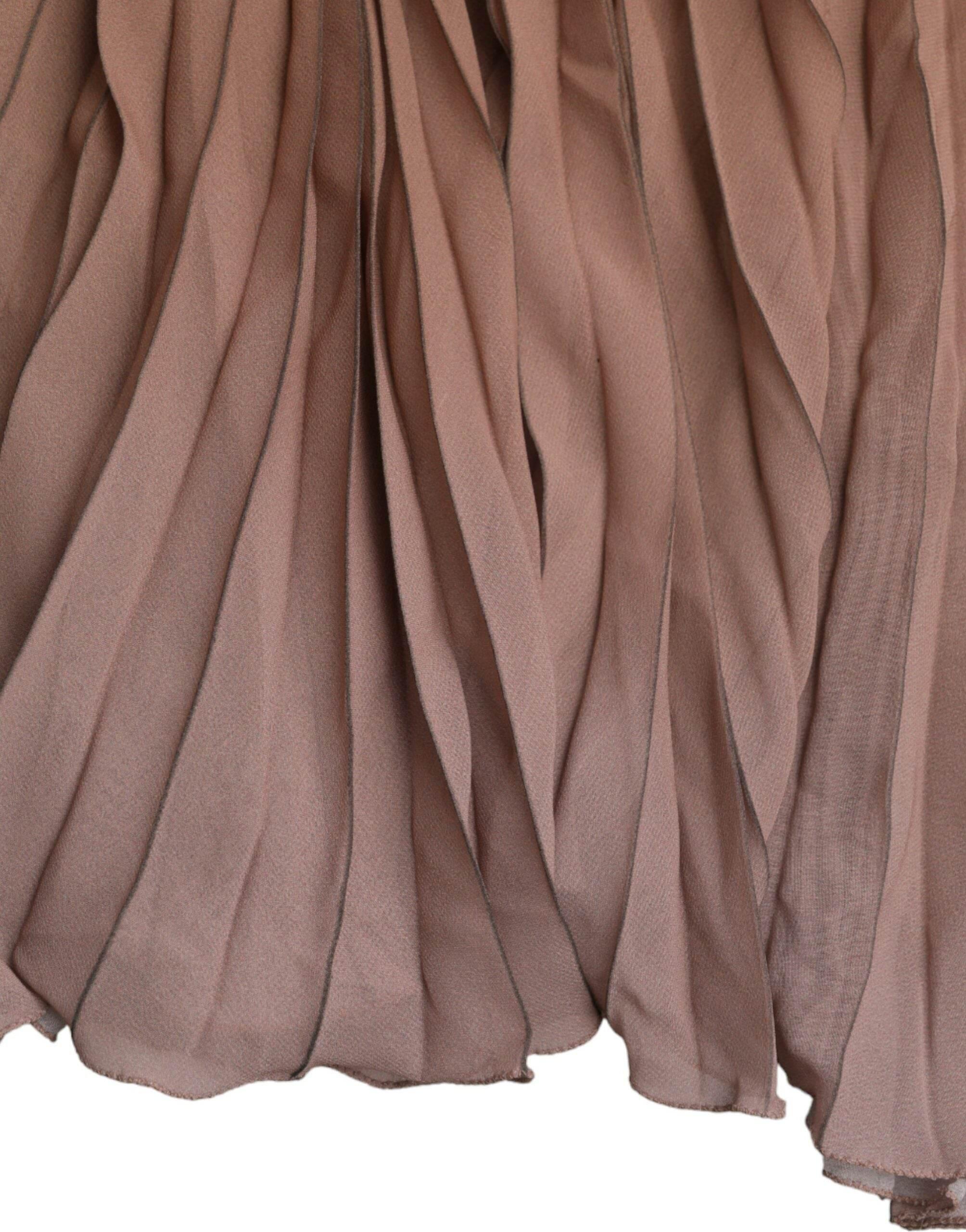 Dolce & Gabbana Brown Polyester Pleated High Waist Midi Skirt - Hilstor