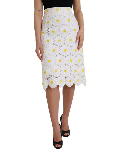 Dolce & Gabbana White Floral Pencil Straight Lace Skirt - Hilstor