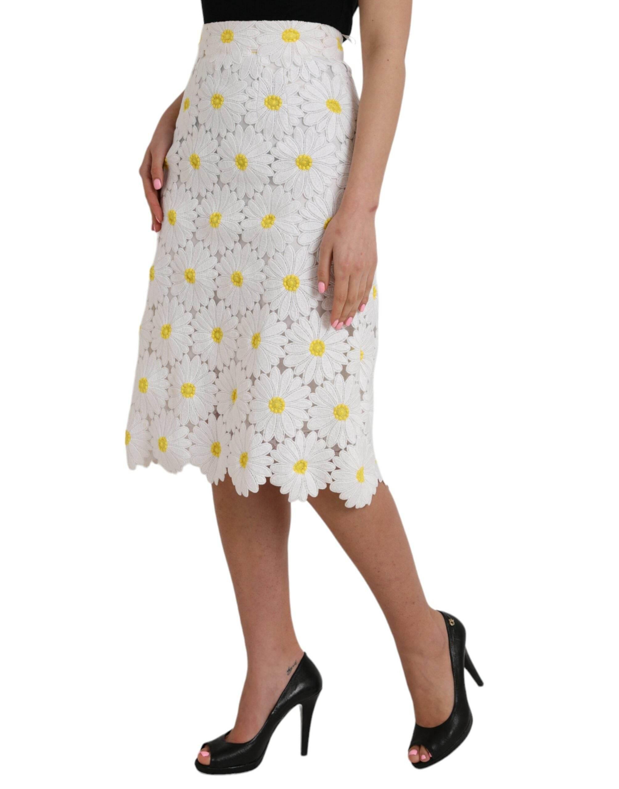 Dolce & Gabbana White Floral Pencil Straight Lace Skirt - Hilstor