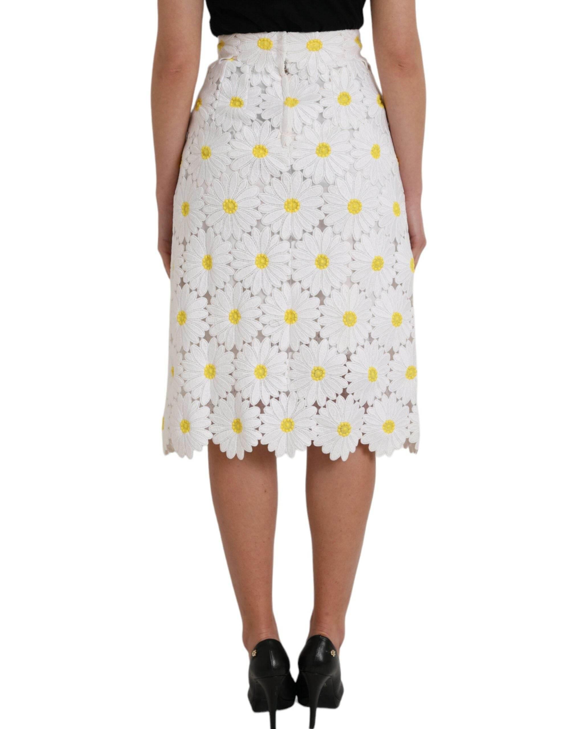 Dolce & Gabbana White Floral Pencil Straight Lace Skirt - Hilstor