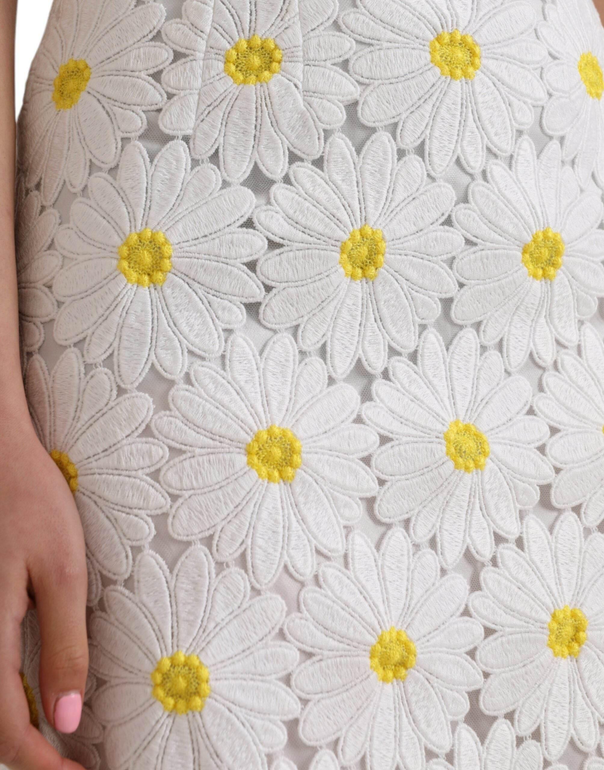 Dolce & Gabbana White Floral Pencil Straight Lace Skirt - Hilstor