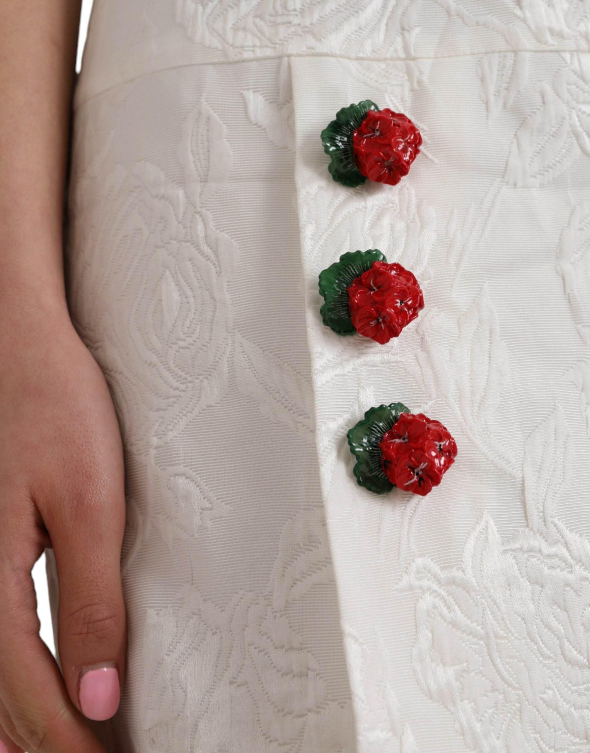 Dolce & Gabbana White Floral Brocade Embellished Mini Skirt - Hilstor