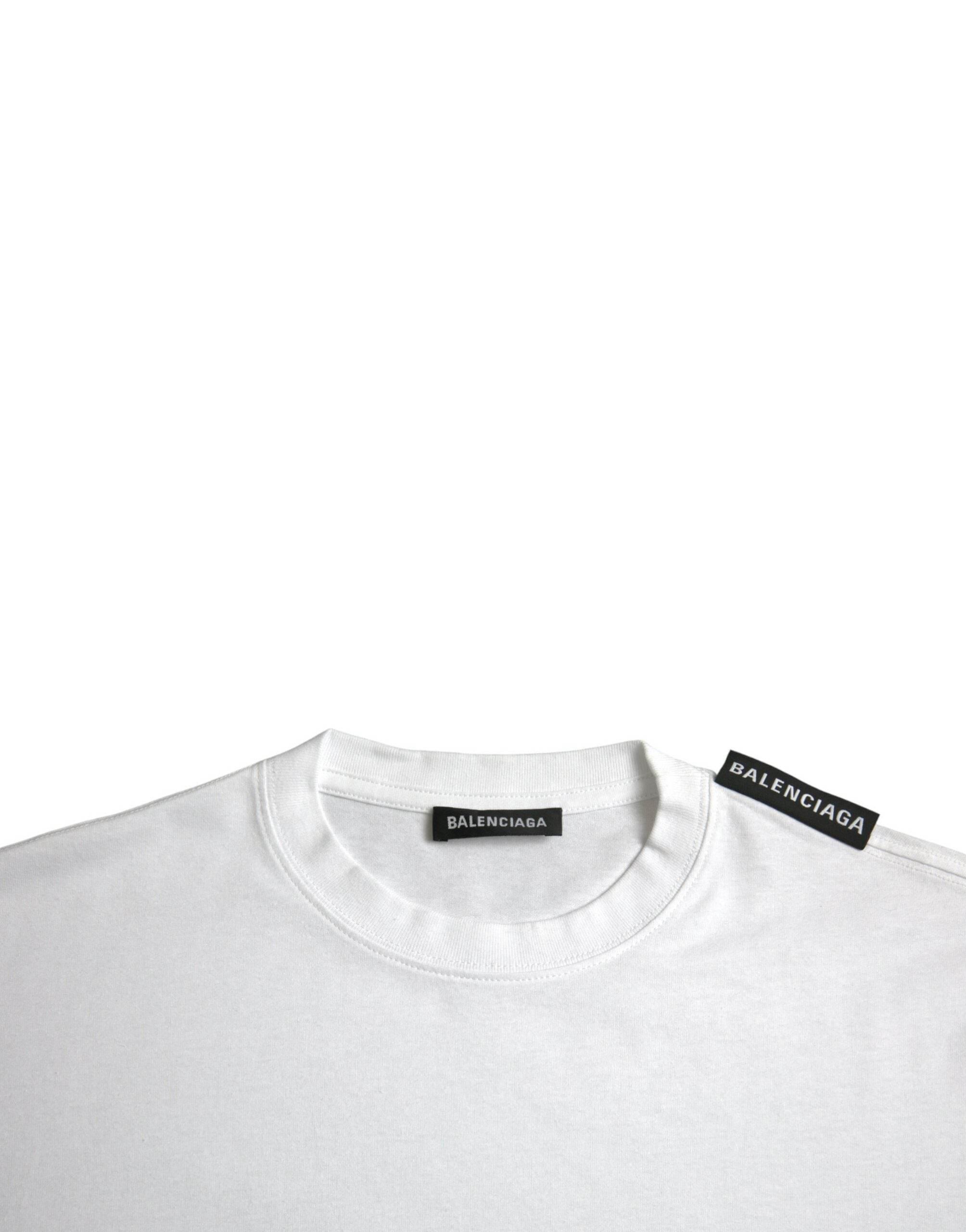Balenciaga Off White Cotton Jersey Round Neck T-shirt - Hilstor