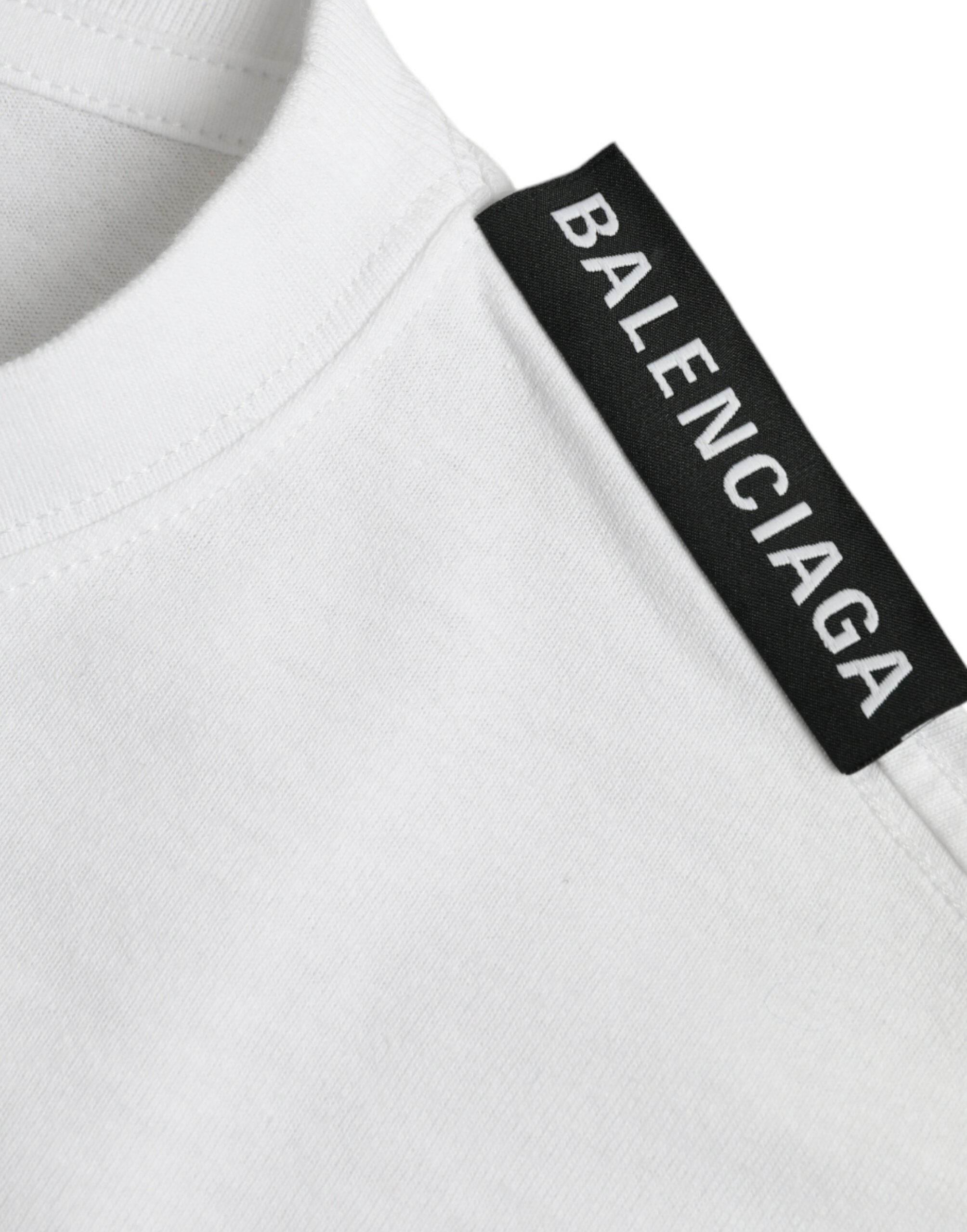 Balenciaga Off White Cotton Jersey Round Neck T-shirt - Hilstor