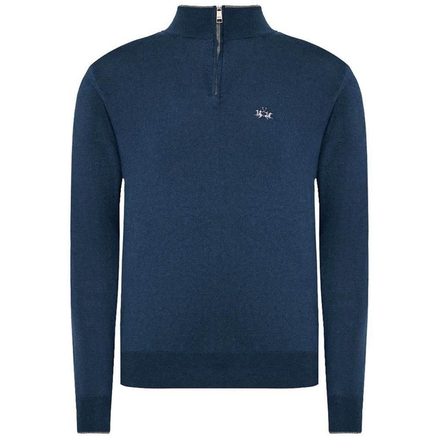 La Martina Blue Wool Men Sweater with Half Zip Closure - Hilstor
