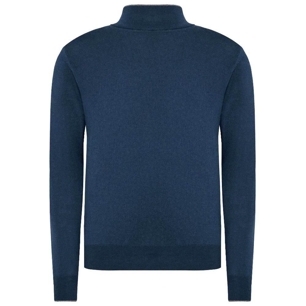 La Martina Blue Wool Men Sweater with Half Zip Closure - Hilstor