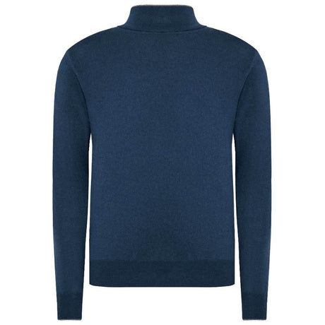 La Martina Blue Wool Men Sweater with Half Zip Closure - Hilstor