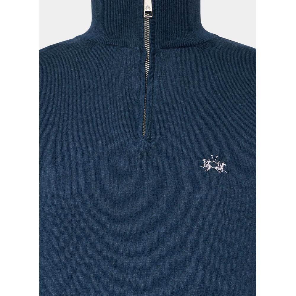 La Martina Blue Wool Men Sweater with Half Zip Closure - Hilstor