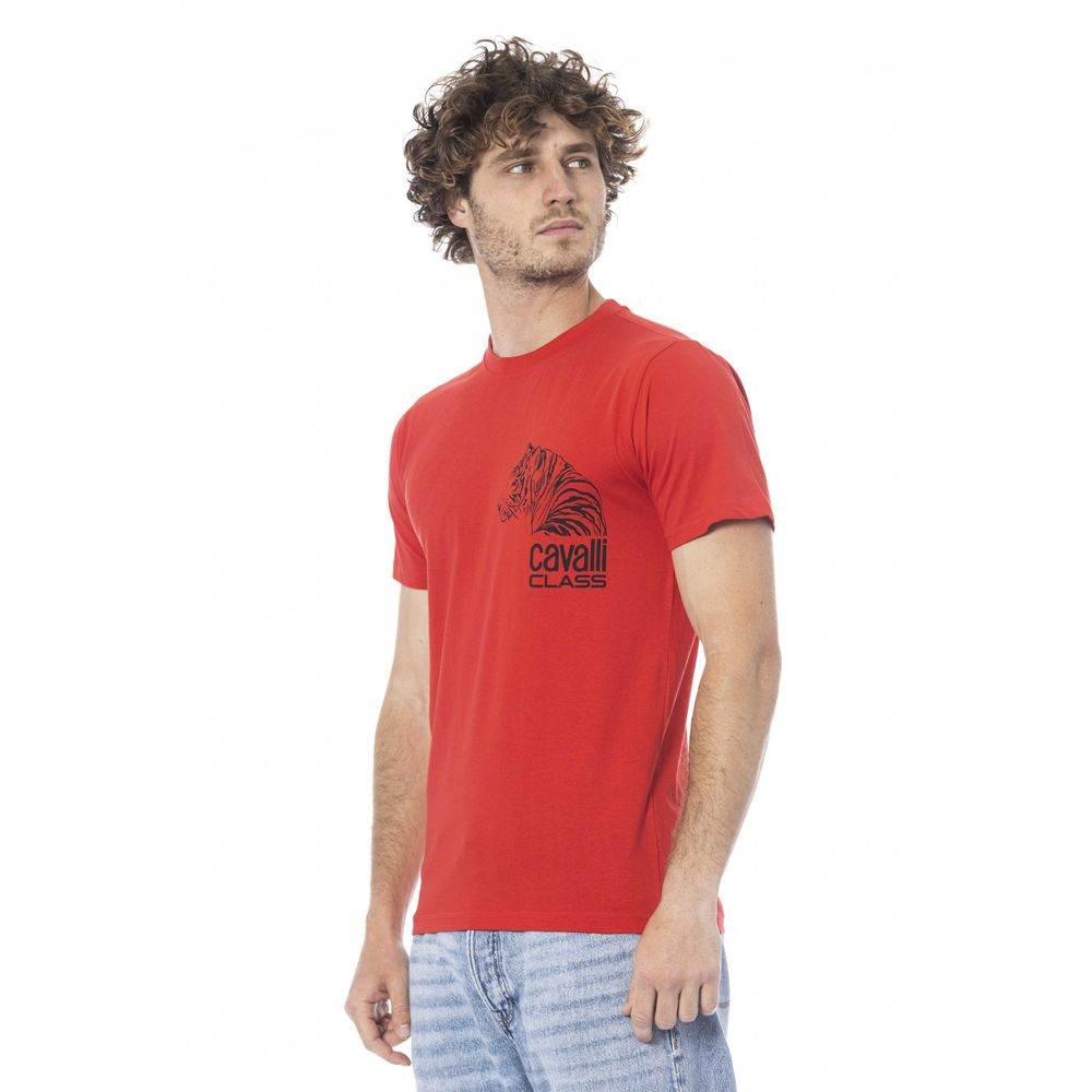 Cavalli Class Red Cotton Men T-Shirt - Hilstor