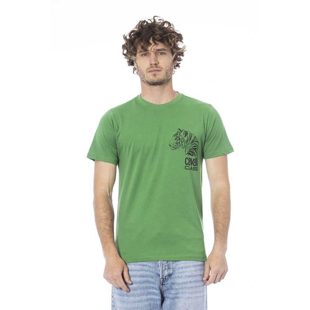 Cavalli Class Green Cotton Men T-Shirt - Hilstor