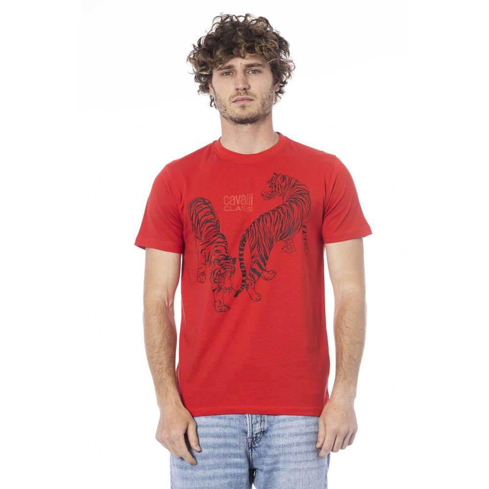 Cavalli Class Red Cotton Men T-Shirt - Hilstor