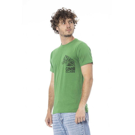 Cavalli Class Green Cotton Men T-Shirt - Hilstor