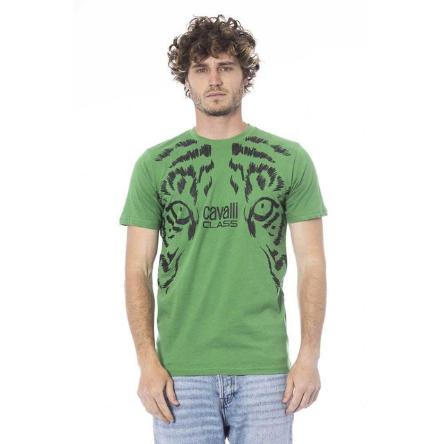 Cavalli Class Green Cotton Men T-Shirt - Hilstor