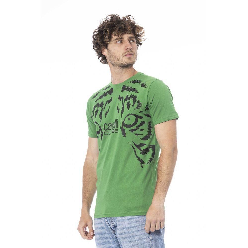 Cavalli Class Green Cotton Men T-Shirt - Hilstor