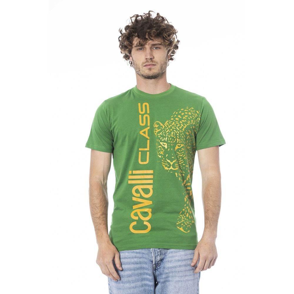 Cavalli Class Green Cotton Men T-Shirt - Hilstor