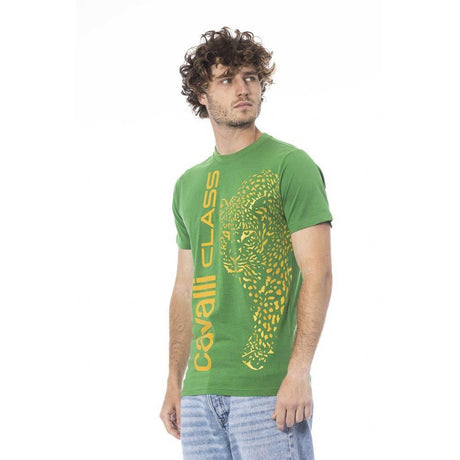 Cavalli Class Green Cotton Men T-Shirt - Hilstor