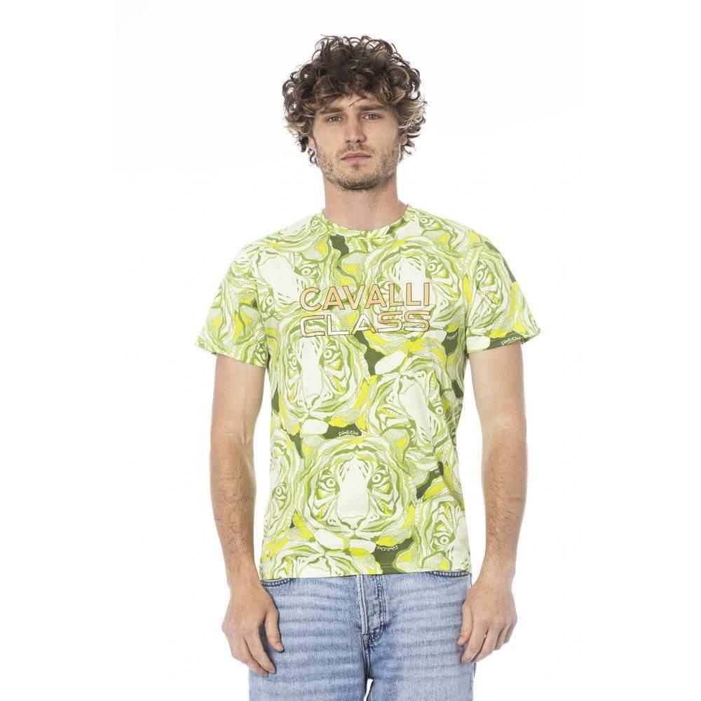 Cavalli Class Green Cotton Men T-Shirt - Hilstor