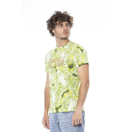 Cavalli Class Green Cotton Men T-Shirt - Hilstor