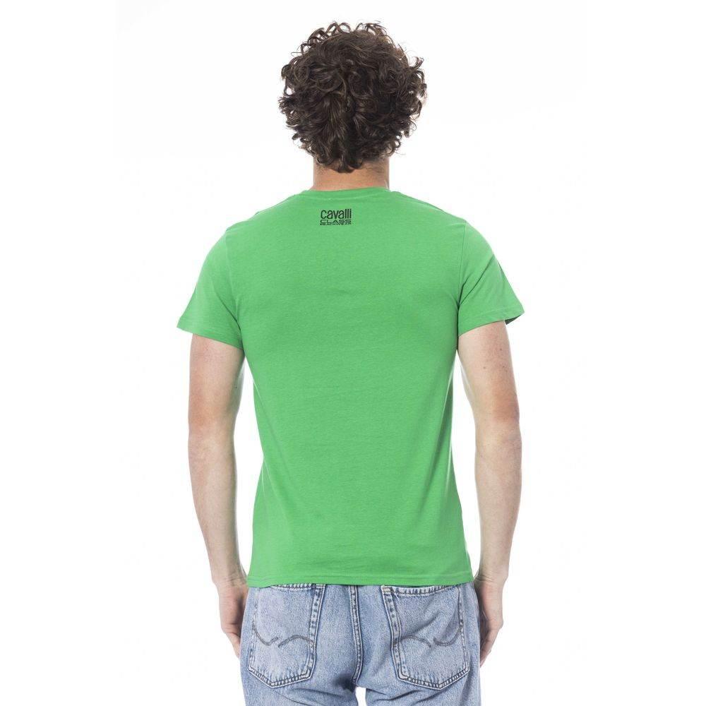 Cavalli Class Green Cotton Men T-Shirt - Hilstor