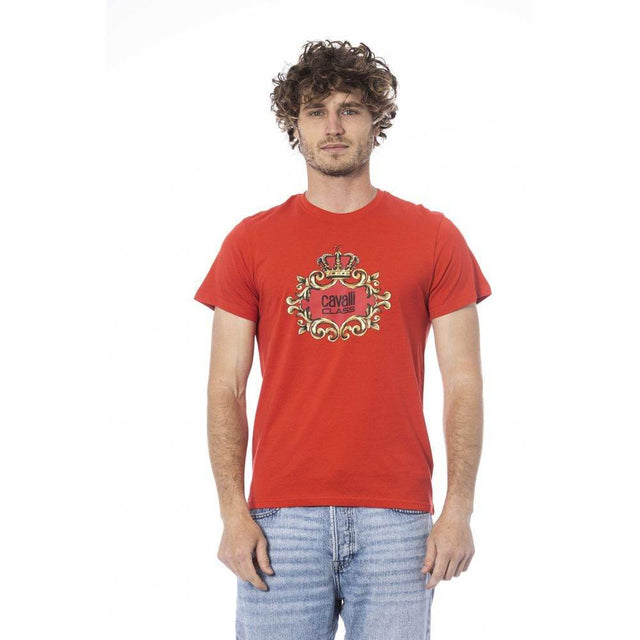 Cavalli Class Red Cotton Men T-Shirt - Hilstor
