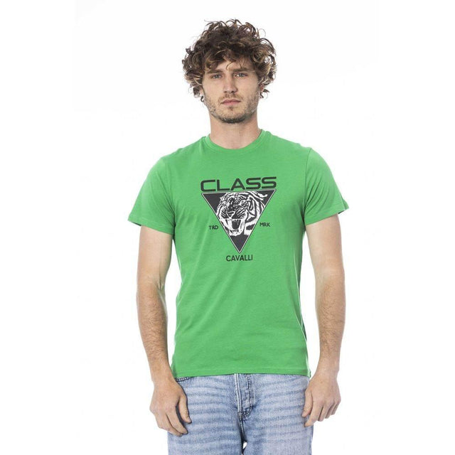 Cavalli Class Green Cotton Men T-Shirt - Hilstor