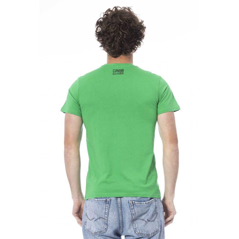 Cavalli Class Green Cotton Men T-Shirt - Hilstor