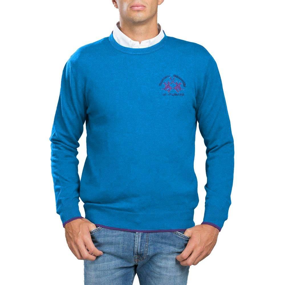 La Martina Blue Cotton Men Sweater - Hilstor