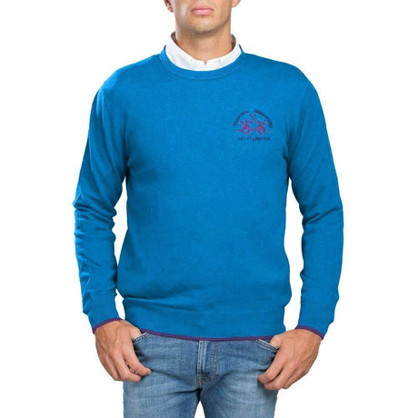 La Martina Blue Cotton Men Sweater - Hilstor
