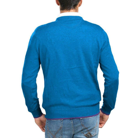 La Martina Blue Cotton Men Sweater - Hilstor