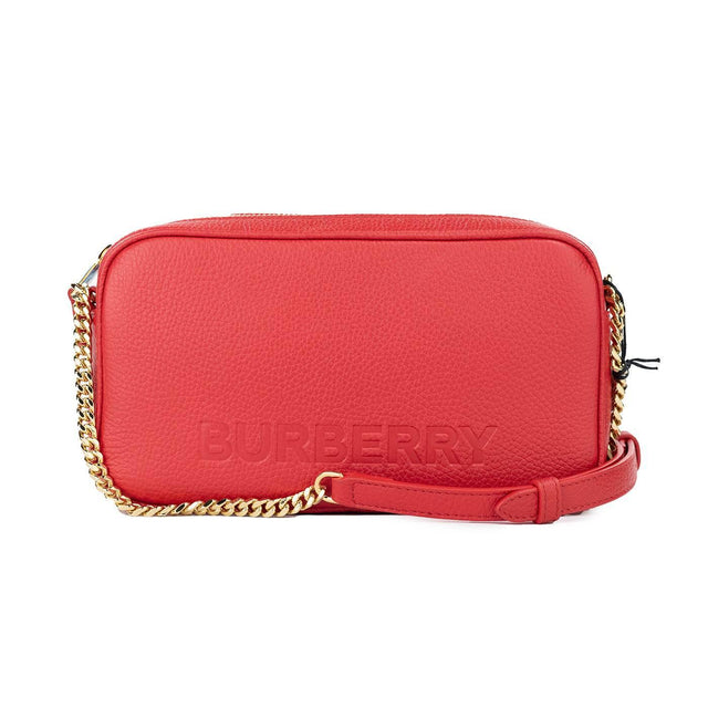 Burberry Small Red Pebbled Leather Elongated Camera Crossbody Bag Purse - Hilstor