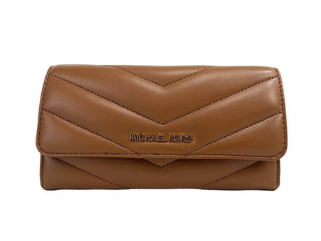 Michael Kors Jet Set Travel Large Quilted Leather Trifold Wallet Brown - Hilstor