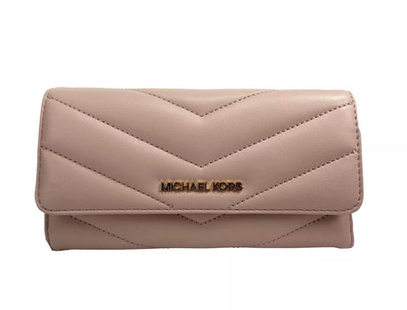 Michael Kors Jet Set Travel Large Quilted Leather Trifold Wallet Powder Blush - Hilstor
