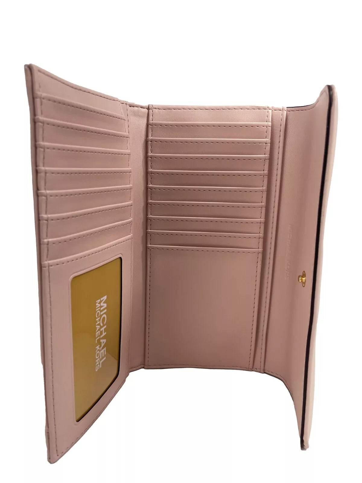 Michael Kors Jet Set Travel Large Quilted Leather Trifold Wallet Powder Blush - Hilstor