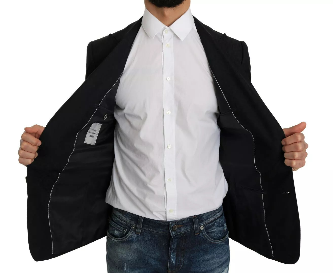 Dolce &amp; Gabbana Blå Jacquard Slim Floral Jakke Blazer