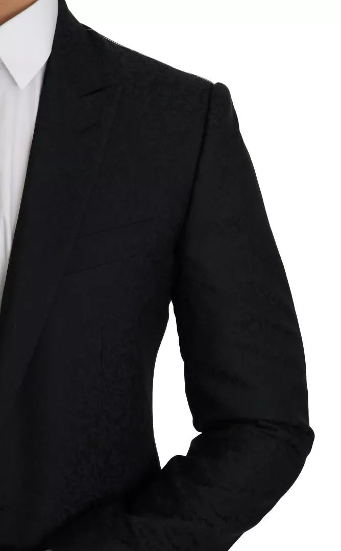 Dolce &amp; Gabbana Blå Jacquard Slim Floral Jakke Blazer