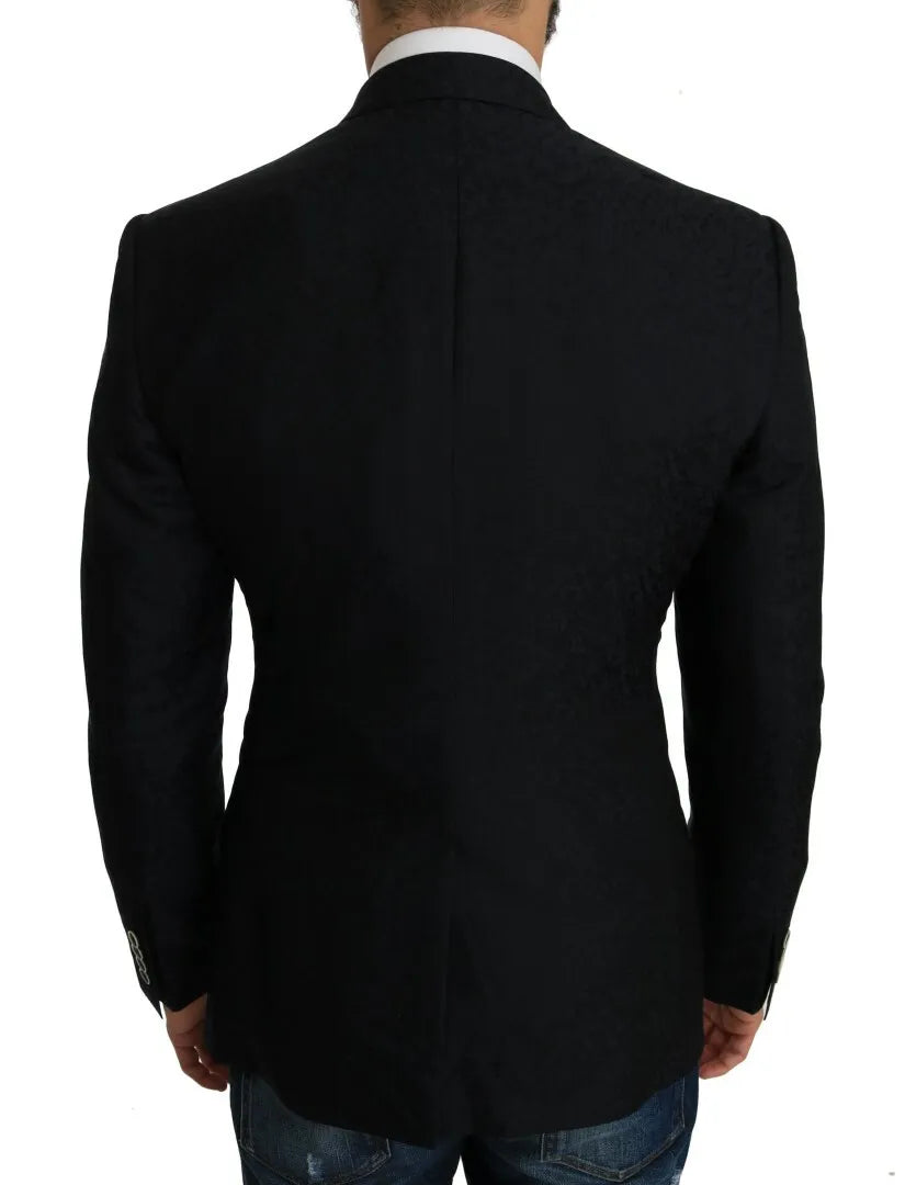 Dolce &amp; Gabbana Blå Jacquard Slim Floral Jakke Blazer