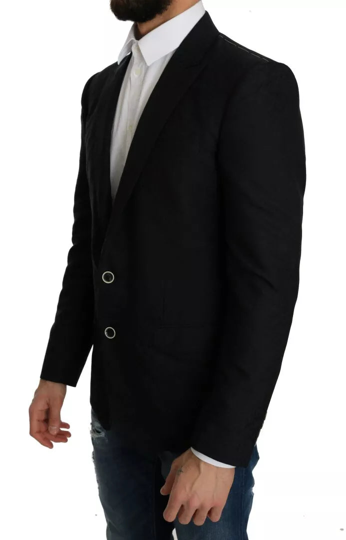 Dolce &amp; Gabbana Blå Jacquard Slim Floral Jakke Blazer
