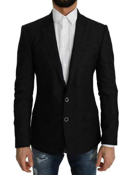Dolce & Gabbana Blue Jacquard Slim Floral Jacket Blazer - Hilstor