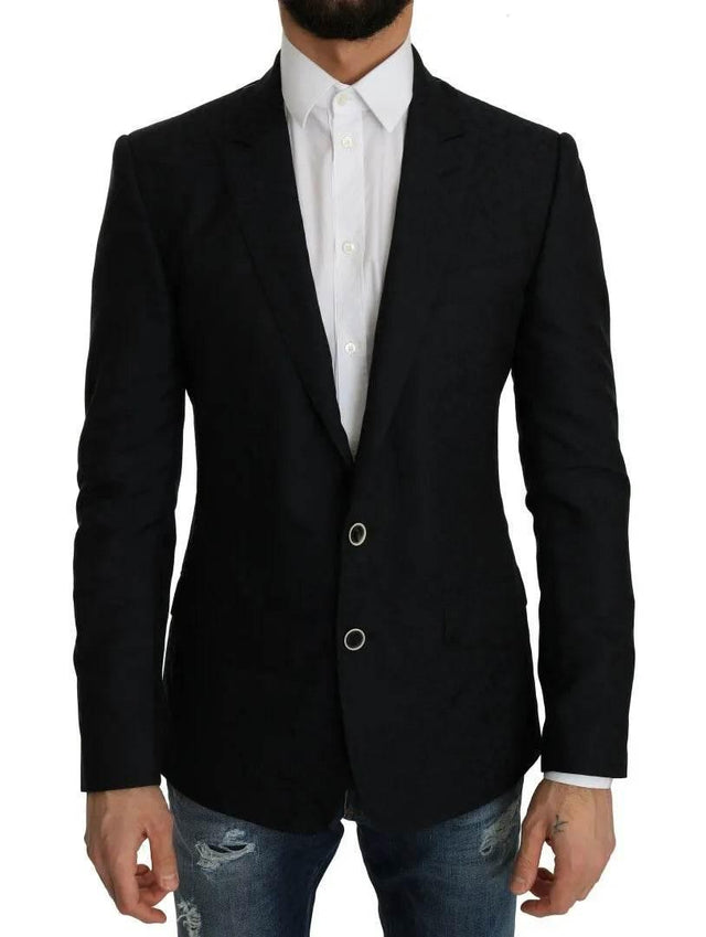 Dolce & Gabbana Blue Jacquard Slim Floral Jacket Blazer - Hilstor