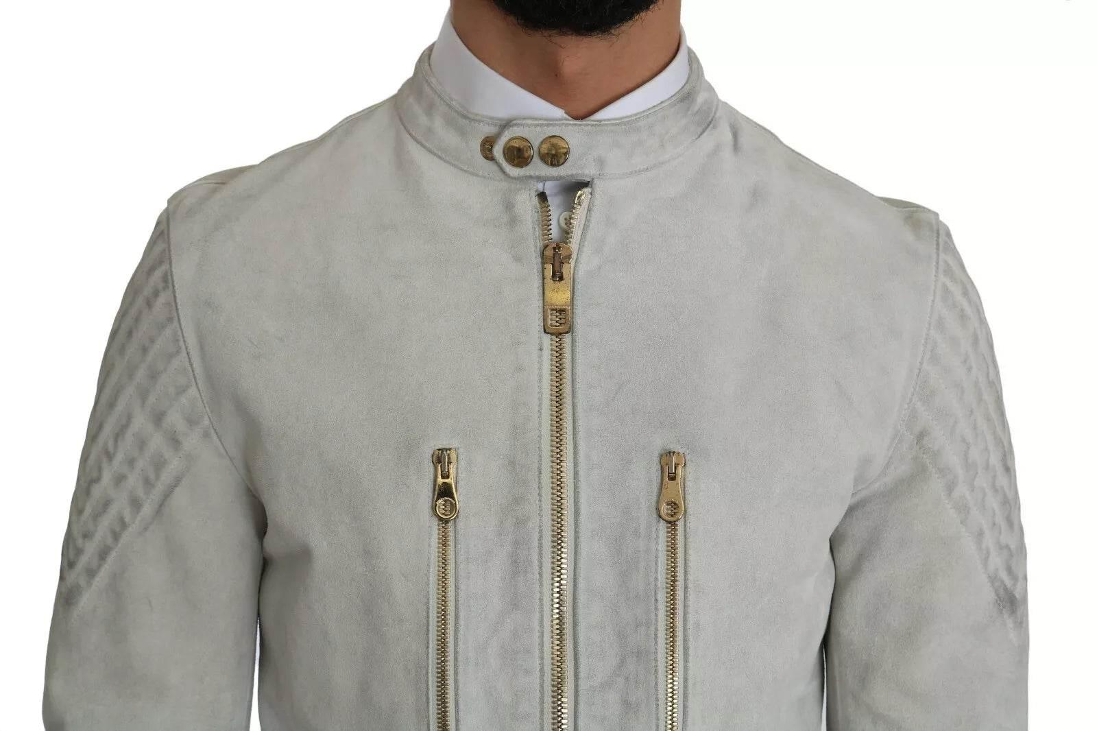 Dolce & Gabbana Leather White Biker Motorcycle Jacket - Hilstor