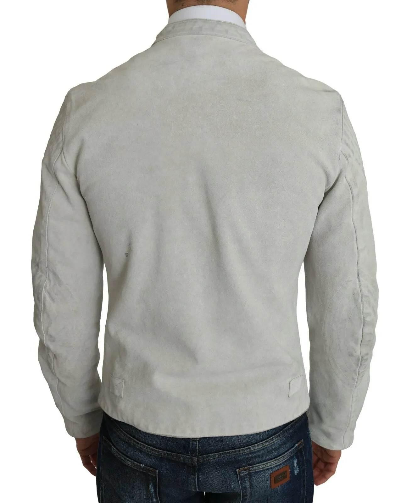 Dolce & Gabbana Leather White Biker Motorcycle Jacket - Hilstor