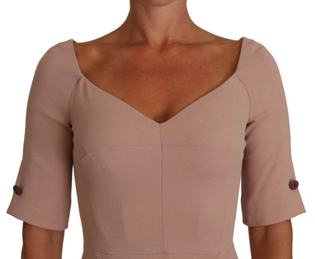 Dolce & Gabbana Dusty Pink Midi Sheath Crystal Buttons Dress - Hilstor