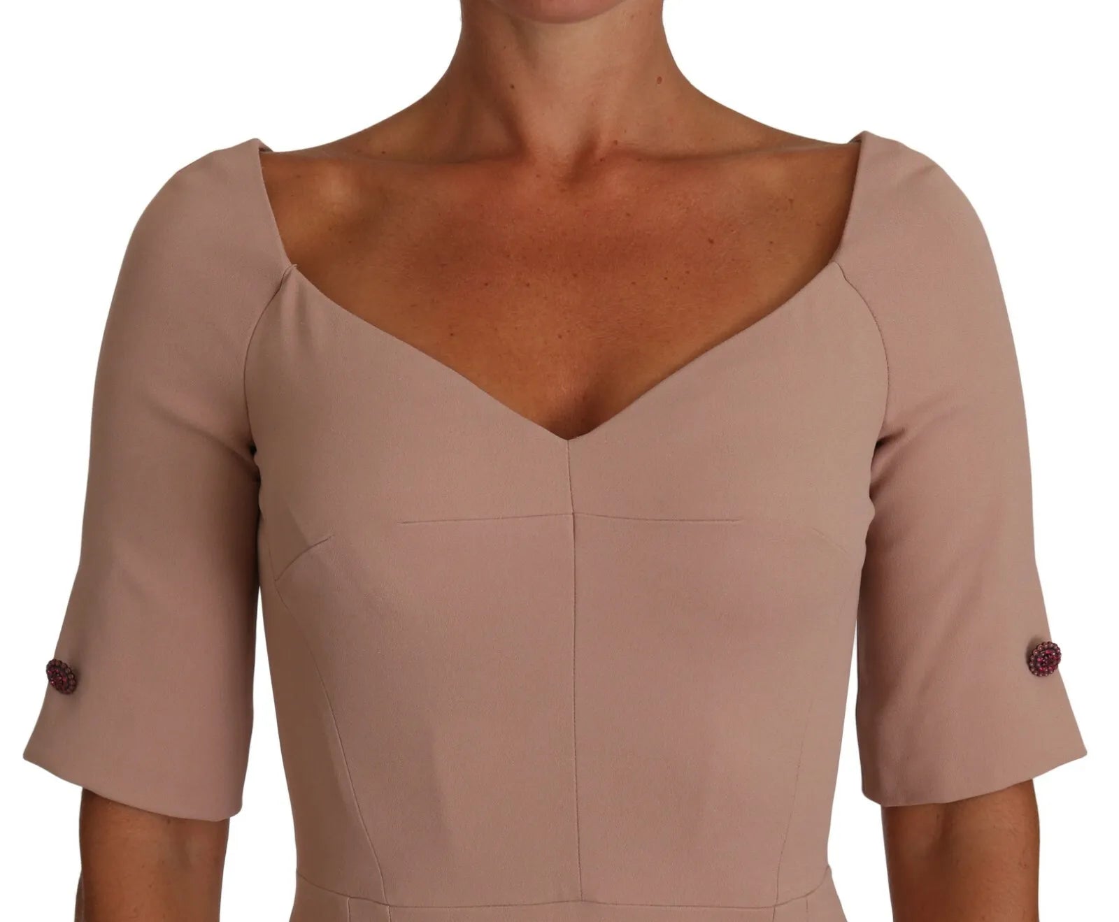 Dolce &amp; Gabbana Dusty Pink Midi Skede Krystal Knapper Kjole