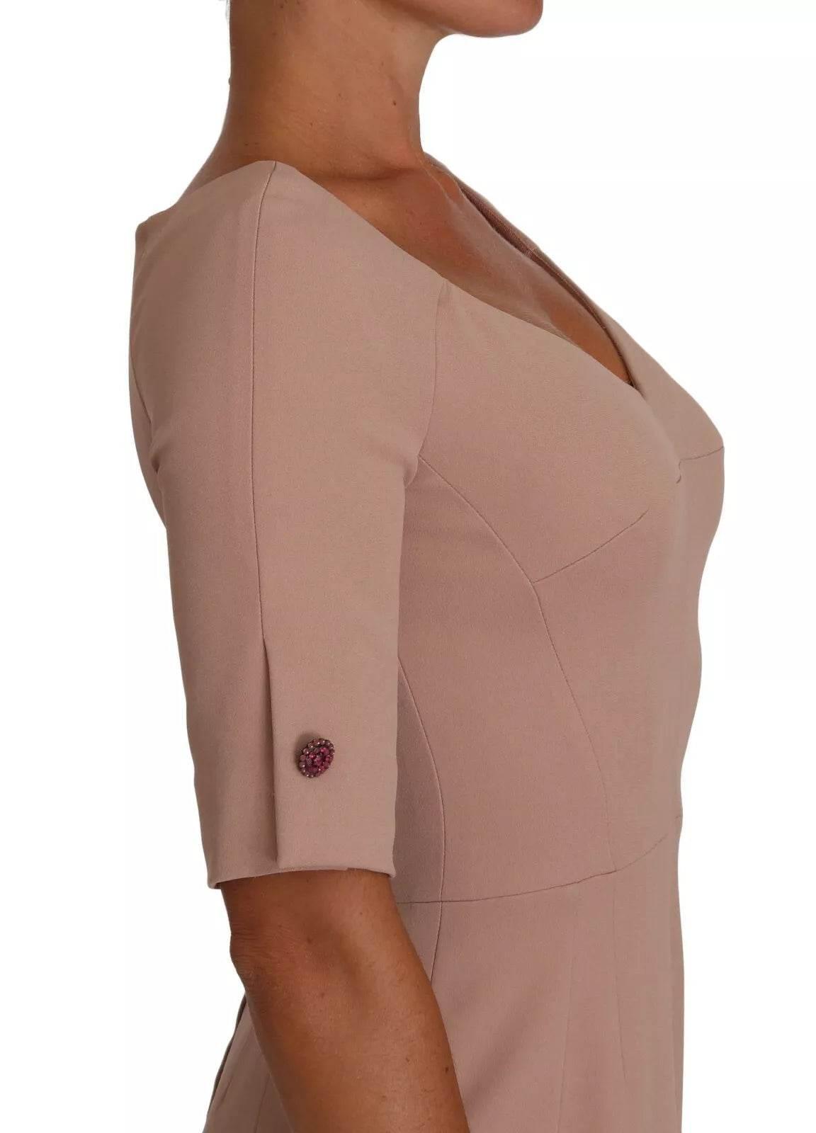 Dolce & Gabbana Dusty Pink Midi Sheath Crystal Buttons Dress - Hilstor
