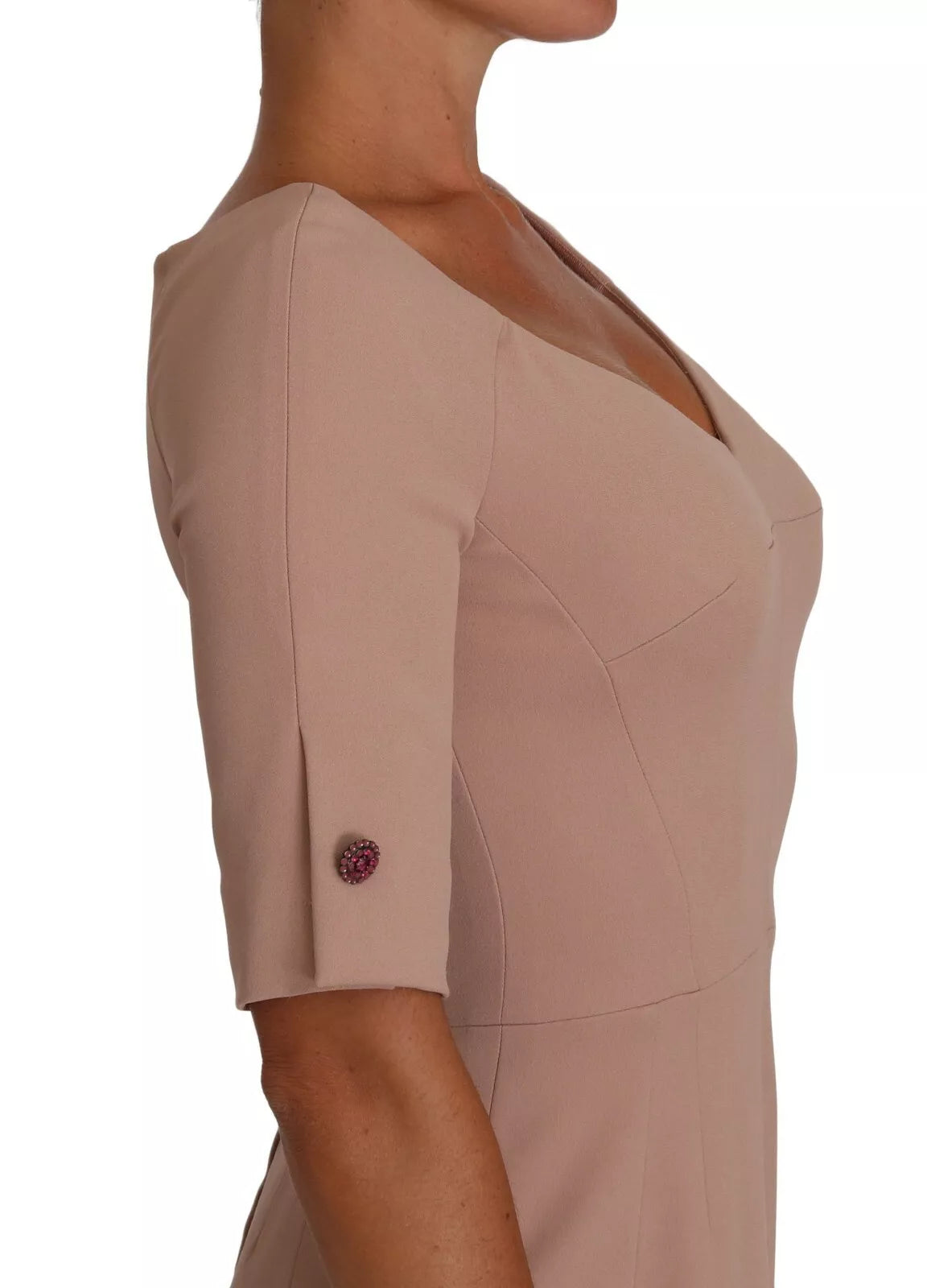 Dolce &amp; Gabbana Dusty Pink Midi Skede Krystal Knapper Kjole